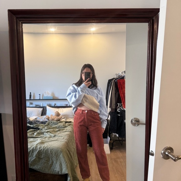 Refuge denim | women's small Corduroy mom Pants in Warm Rust - Picture 5 of 5